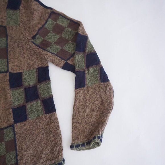 Vintage CJ Banks Brown Green Patchwork Knit Cardigan Cabincore Grandmacore 1X - Picture 3 of 11